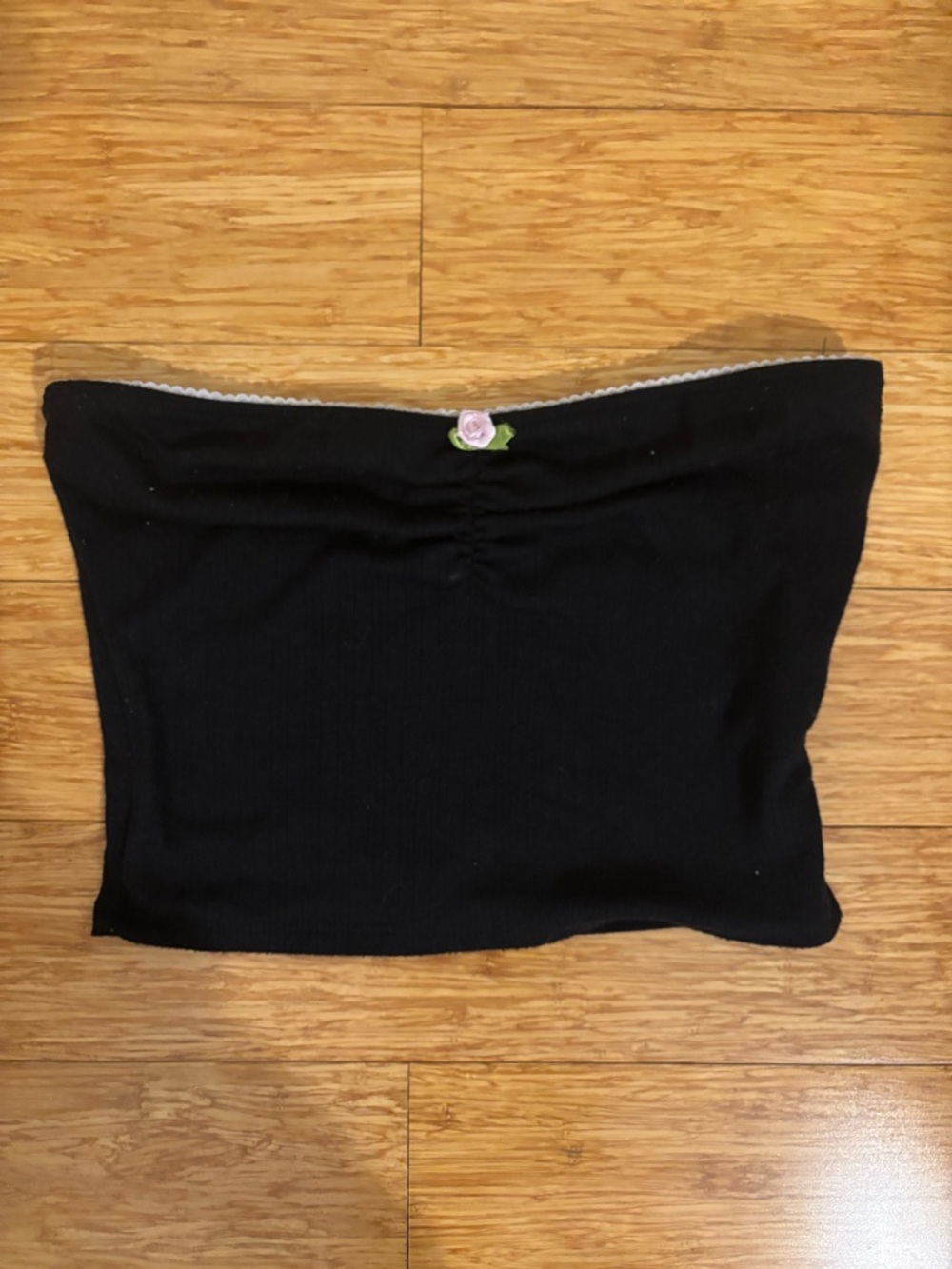 Charlotte Russe Black Tube Top with Pink Rose Detail